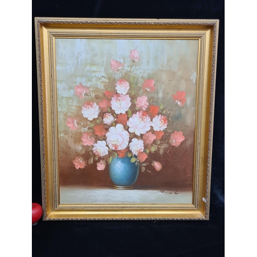 100 - A delightful large Robert Cox (1934-2001) oil on board painting. Features a botanical study of flowe... 