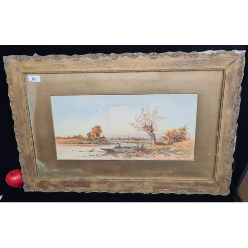 103 - A serene L. Wilton (English, 19th Century) antique watercolour on paper painting. Features a landsca... 