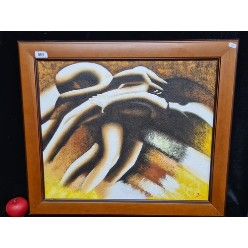 68 - A striking original textured acrylic on canvas painting featuring abstracted entangled figures. Rend... 