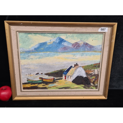 87 - An original 20th century Irish school oil on board painting. Features an Irish coastal Landscape wit... 