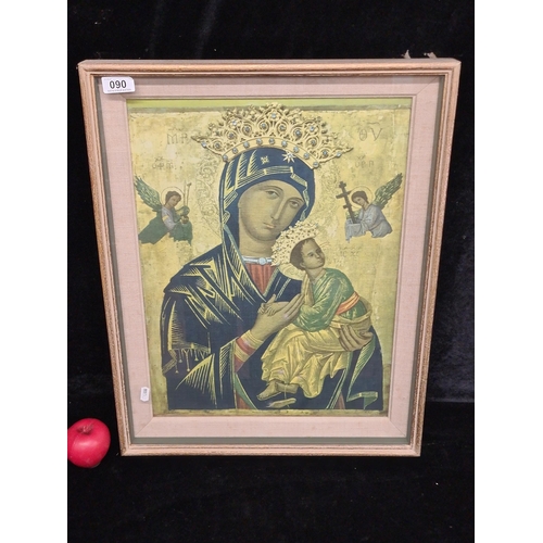 90 - An antique print of 'Our Lady of Perpetual Help'. Housed in a very good quality wood and gilt shadow... 