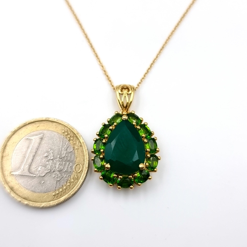 35 - A nice example of a sterling silver (925) and gold plated diopside pendant necklace. Length - 50 cms... 