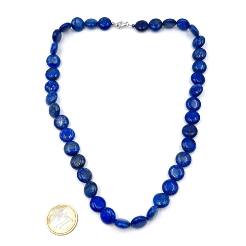 37 - A Lapis Lazuli necklace set with sterling silver clasp. Weight of stones - 300 carats. Length - 46 c... 