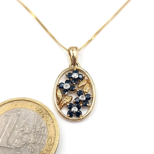 5 - Star lot : A very pretty diamond and sapphire pendant necklace with nine carat gold chain. Length of... 