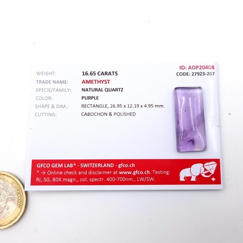 51 - A natural amethyst of cabochon form (16.65 carats). Comes with certificate of authenticity.