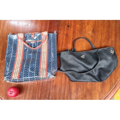641 - Orla Kiely tote bag with signature stem print pattern and black leather handbag with silver-tone har... 