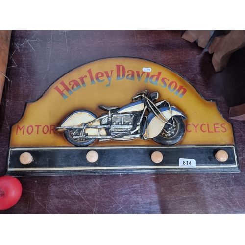 814 - A wooden Harley Davidson wall mounted coat rack