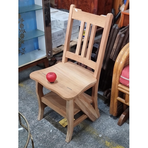 820 - Star Lot : A brand new very useful and attractive metamorphic wooden chair. Folds out to a ladder. N... 