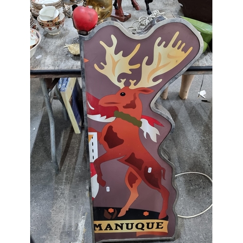 782 - A very large light up advertising sign depicting a deer. With a chrome frame and fittings to back.  ... 