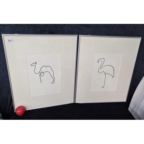 897 - Two quality prints featuring 'Pablo Picasso' line drawings titled 'The Camel' and 'The Flamingo'. Bo... 