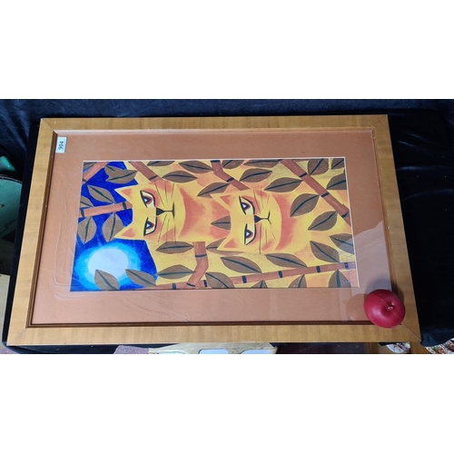 904 - A large high quality print of a 'Graham Knuttel' painting titled 'Moonlight Cats'. Housed in a woode... 