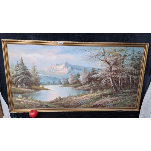 905 - A wonderful large original oil on canvas painting. Features a serene picturesque landscape with sun ... 