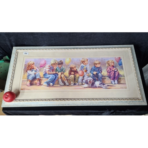 906 - A large print of a 'Lucelle Raad' painting titled 'The Parade'. Housed in a blue and gilt wooden fra... 