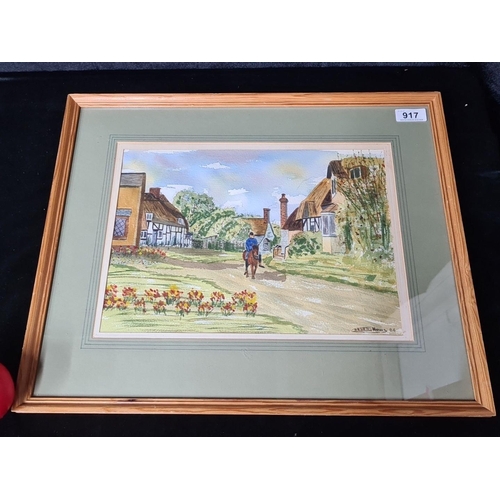 917 - An original 'Gordon Howl' watercolour on paper painting titled 'Sleeping Village'. Features a villag... 