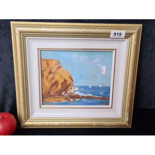 919 - An original oil on board painting titled 'Burleigh Heads'. Features the titular landscape scene with... 