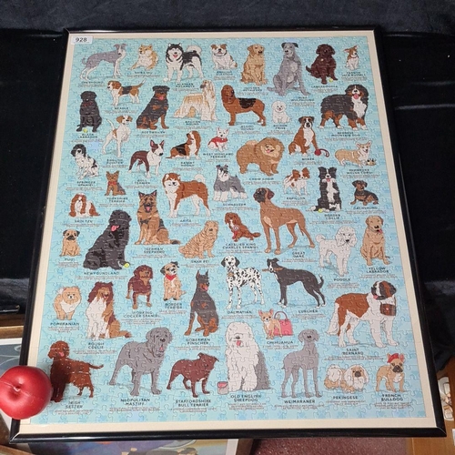 928 - A charming complete 1000 pieces illustrated 54 dog breed puzzle. Features characteristics of breed w... 