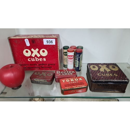 936 - A collection of vintage bouillon cube tins, featuring brands such as Oxo, Herb-Ox, Beefex, Torox, an... 