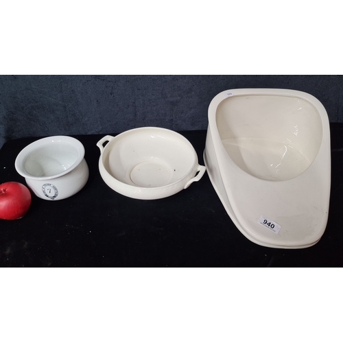 940 - A set of three vintage porcelain hospital items from England. This set includes a Royal Winton Grimw... 