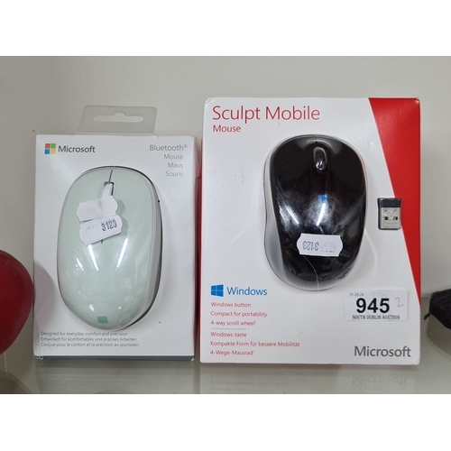 945 - Two boxed Microsoft mice: one Bluetooth Mouse with wireless connectivity and one Sculpt Mobile Mouse... 