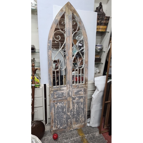 983 - Star Lot : A brand new Gothic Revival tallwooden and wrought iron panel doors with aged patina finis... 