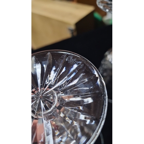 1018 - Six Waterford crystal wine glasses, featuring a classic cut pattern with acid mark to base