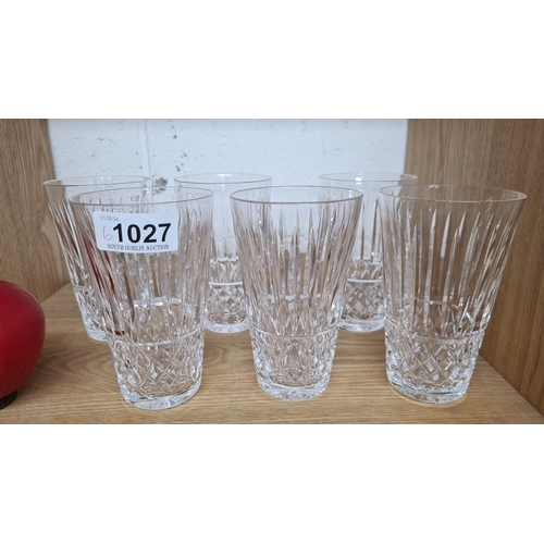 1027 - A large set of six Waterford Crystal hi-ball tumbler glasses. All in good condition with acid marks ... 