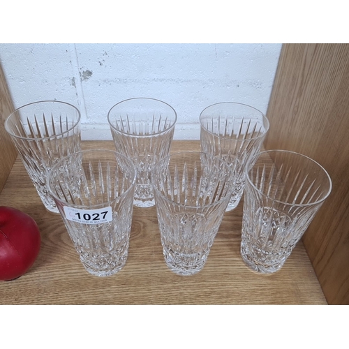 1027 - A large set of six Waterford Crystal hi-ball tumbler glasses. All in good condition with acid marks ... 