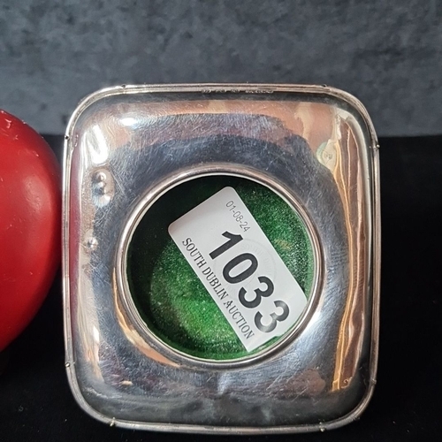 1033 - Sterling silver hallmarked watch holder with green baize liner.  Square form and round edges. Hallma... 