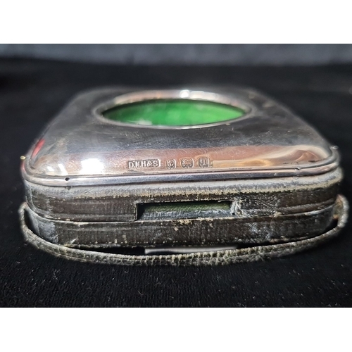 1033 - Sterling silver hallmarked watch holder with green baize liner.  Square form and round edges. Hallma... 