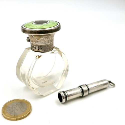 104 - An early 20th century Silver and Guilloche enamel scent bottle with stopper. Along with an antique '... 