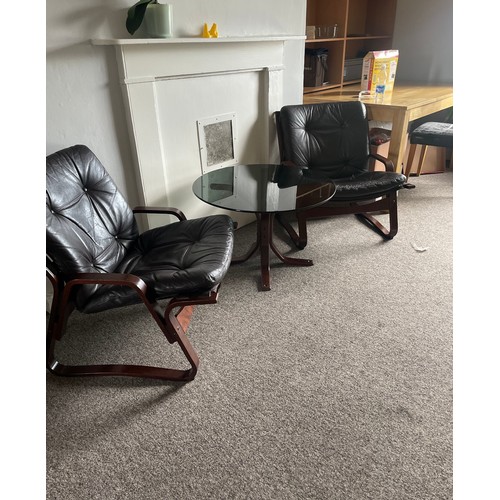 794 - Star lot : A fabulous pair of gorgeous Mid Century Norwegian bentwood, brown leather armchairs, exud... 