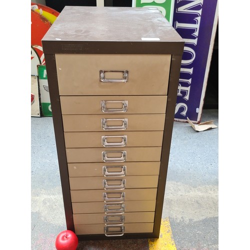 882 - A 10 drawer coffee and cream metal neat size file cabinet. Great for tools, Collections etc.