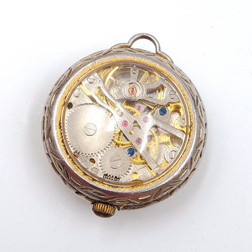 28 - A fob watch with inspect aperture to reverse set with jewelled movement with white enamel face and r... 