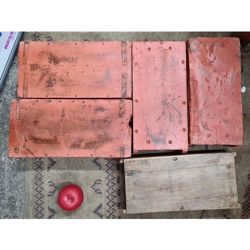 931 - Five vintage style brick moulds with painted orange and back panels. Built with sturdy wood and secu... 