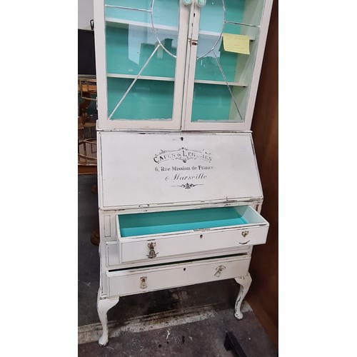 885 - Star lot : A nice vintage shabby chic  writing slope desk with three pull out drawers and a matching... 