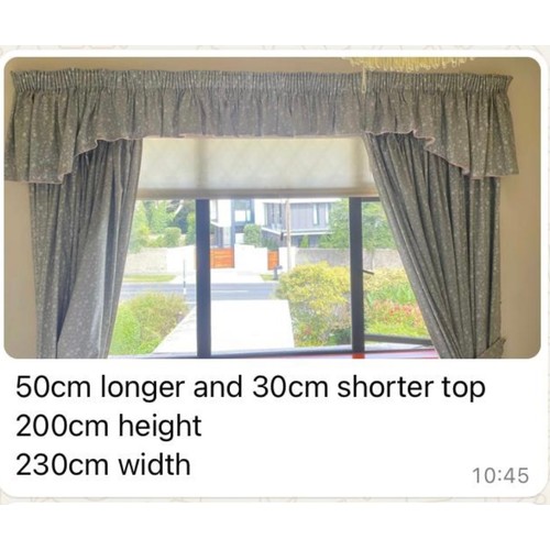 1063 - Star Lot : A Pair of light grey/ blue lined curtains with a matching pelmet and tie backs from a bed... 