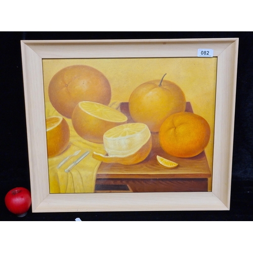 82 - A wonderful original oil on board painting featuring a still life of oranges. Rendered in a tonal co... 