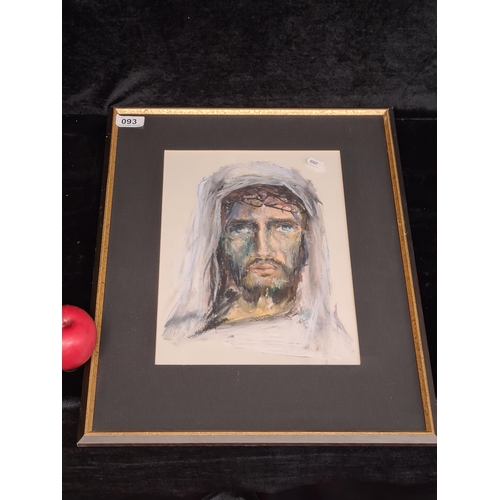 93 - An intense original oil pastel on paper painting featuring a portrait of Christ with crown of thorns... 