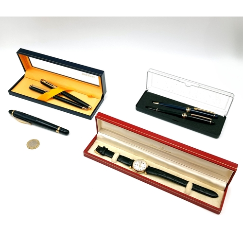 1 - A collection of items consisting of a boxed set of two  ballpoint pens together with a further set c... 