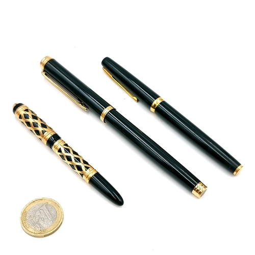 14 - A collection of three Waterman French made fountain pens. Two with gold nibs marked 18 carats. Items... 