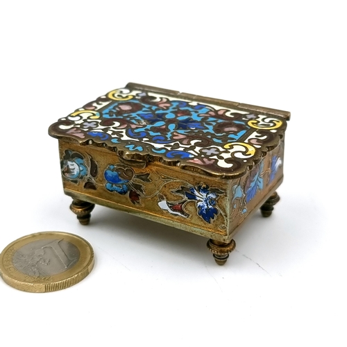 20 - An attractive Antique french Champleve enamel stamp box. Dimensions - 5 x 4 cms. Weight - 72.7 grams... 