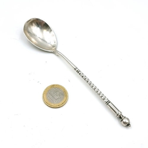 30 - An antique Russian silver spoon marks to stem with attractive incised detailing and finial. Length -... 