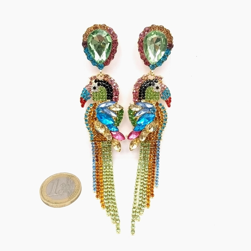 6 - A pair of large multi vari cut drop stud earrings In the space of Parrots. Length - 10 cms. Super fu... 