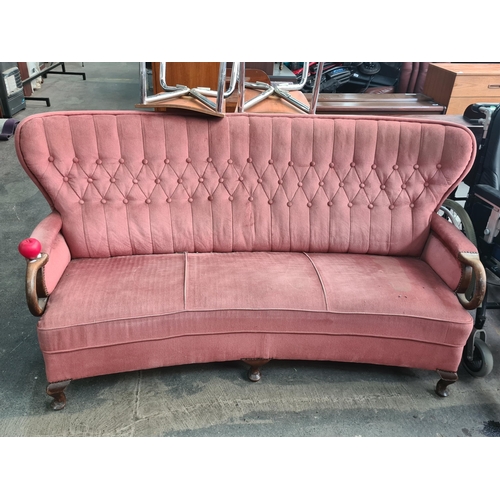 880 - Star Lot : A very attractive antique Pink velvet settee with tufted backrest and walnut wood frame, ... 