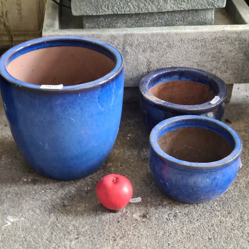 905 - Three gorgeous cobalt blue glazed terracotta planters. Love the glaze on these pots.