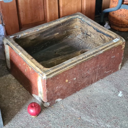 912 - A super heavy large salt glazed stone sink basin. Makers mark to be seen indistinctly to two corners... 