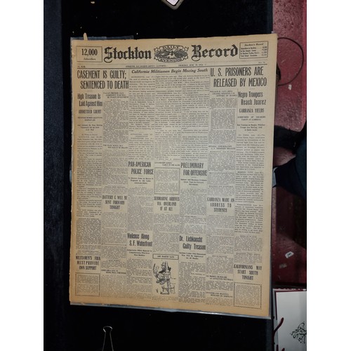 111 - Star lot : Three original copies of  full Stockton Record (California) USA newspapers from June 1916... 