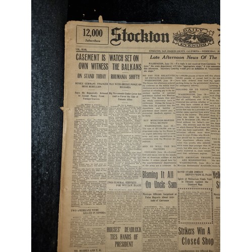 111 - Star lot : Three original copies of  full Stockton Record (California) USA newspapers from June 1916... 