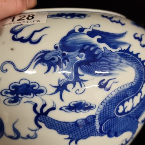128 - Star Lot : A large antique ceramic Chinese 5 claw Dragon planter. Showcasing traditional imagery in ... 
