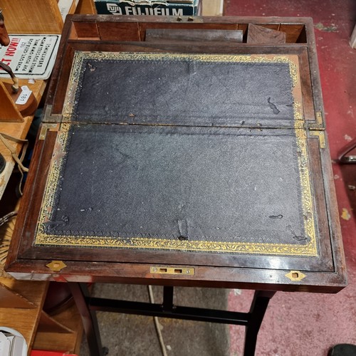 160 - A fabulous antique large Victorian writing slope featuring brass hardware, cartouche and black leath... 